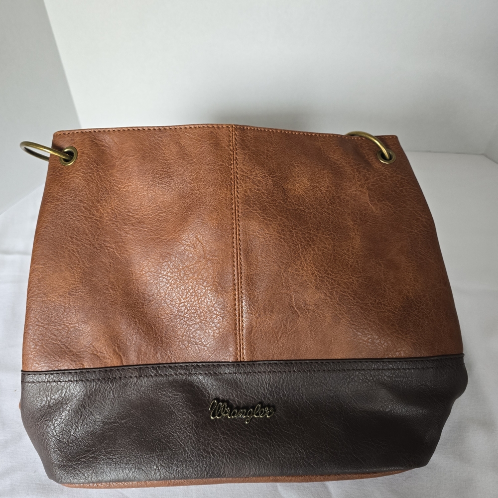 Wrangler Brown and Tan Vegan Leather Shoulder Bag
